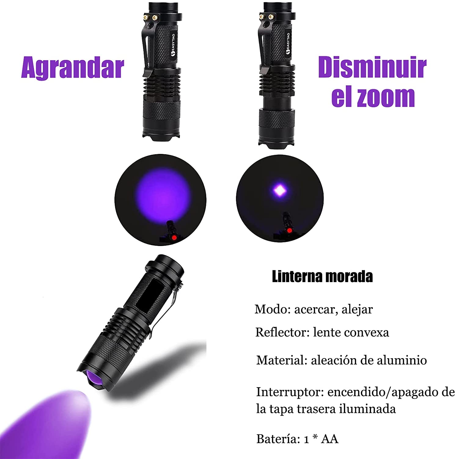 Linterna UV LED luz negra ultravioleta pet orina detector - Imagen 5